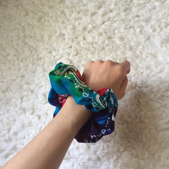 Handmade Rainbow Swirl Bandana Scrunchies. - Picture 4 of 8